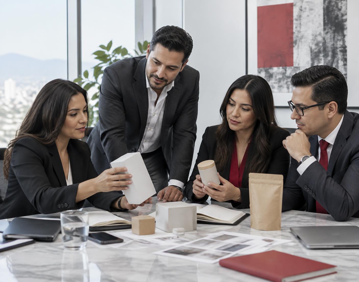Equipo comercial revisando propuestas de productos